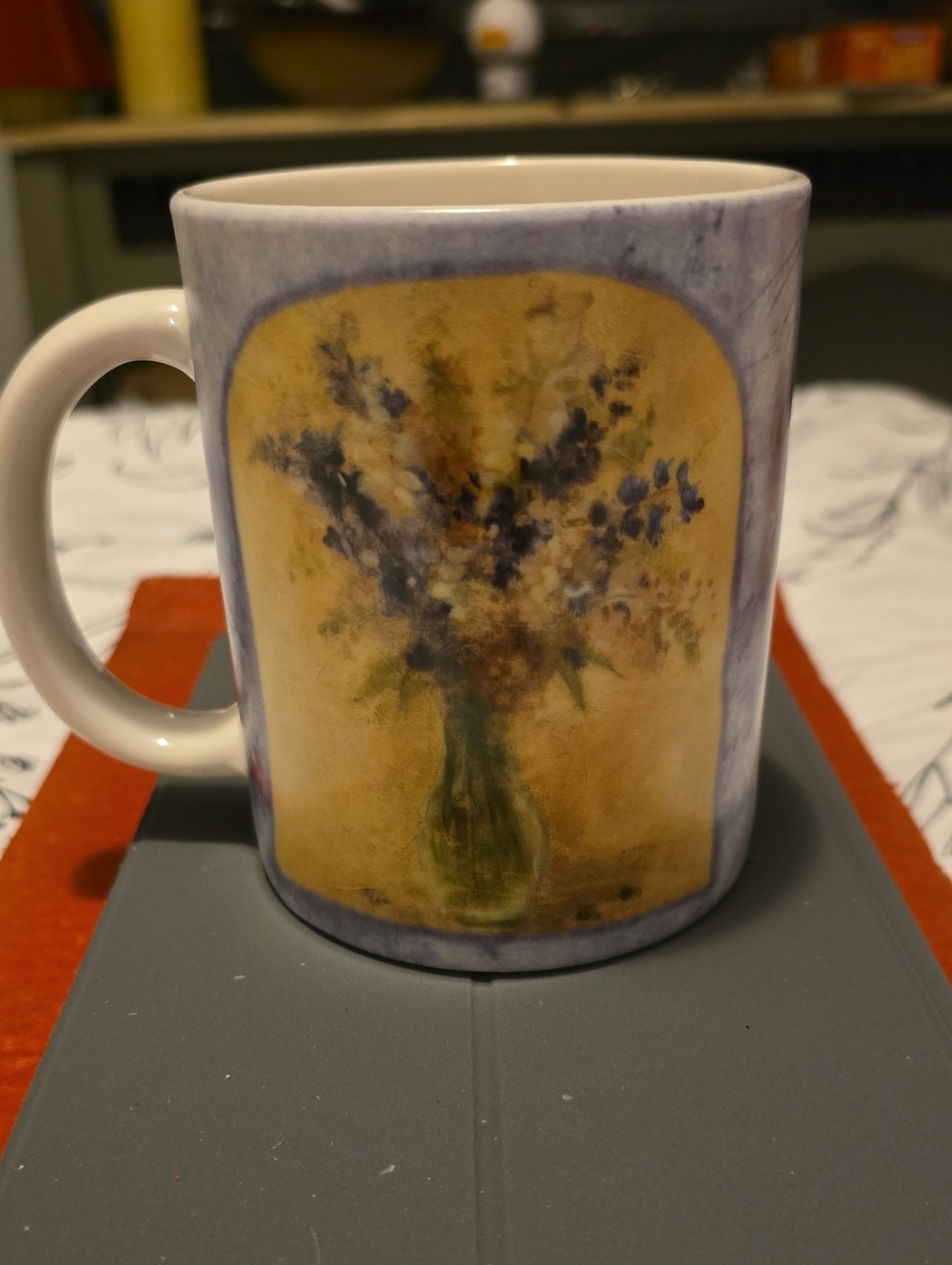 Amcal 'Fresh Cut Bouquet I' Ceramic Mug in White with Blue Logo